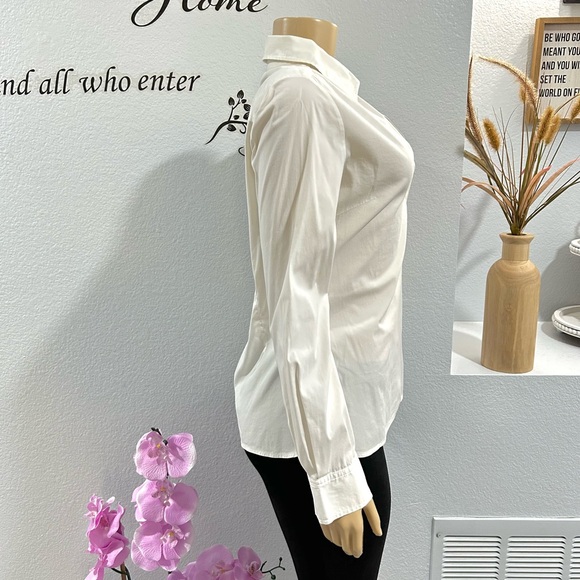 Theory Womens Marie Long Sleeve Blouse Top Sz M Medium Collar Cotton Blend Ivory - Picture 3 of 7